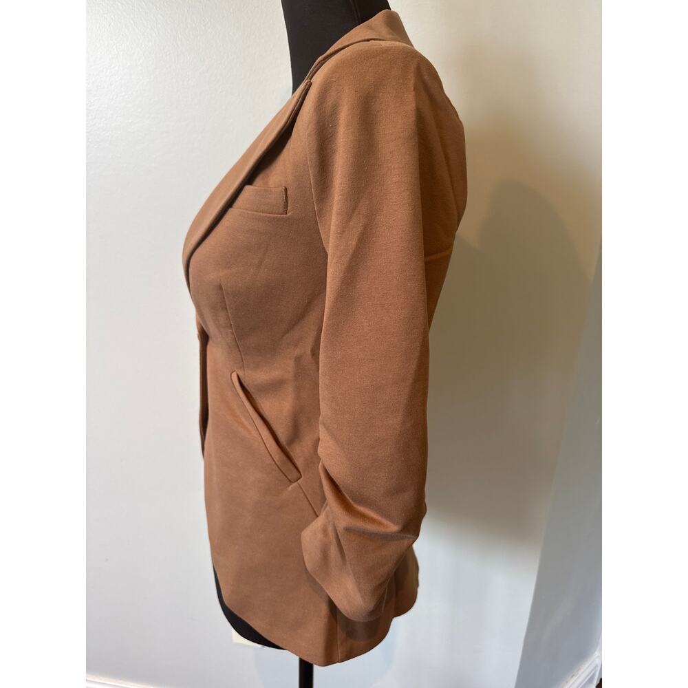 ModCloth Fine and Sandy Jersey Knit 3/4 Sleeve Blazer Tan Women's Size XXS NWT - Picture 2 of 8